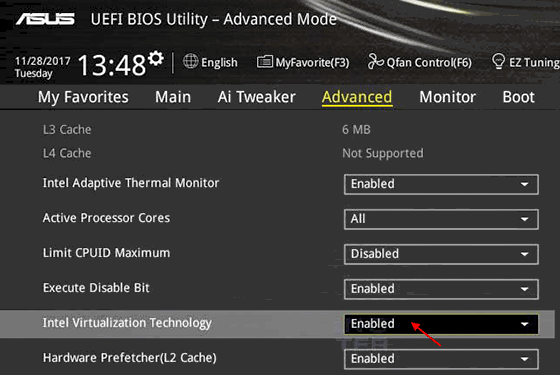 BIOS 或 UEFI 中，开启虚拟化